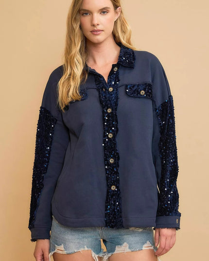 Umgee Sequined French Terry Jacket - Sleekdenim.com