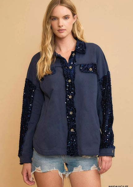 Umgee Sequined French Terry Jacket - Sleekdenim.com