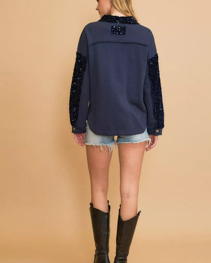 Umgee Sequined French Terry Jacket - Sleekdenim.com