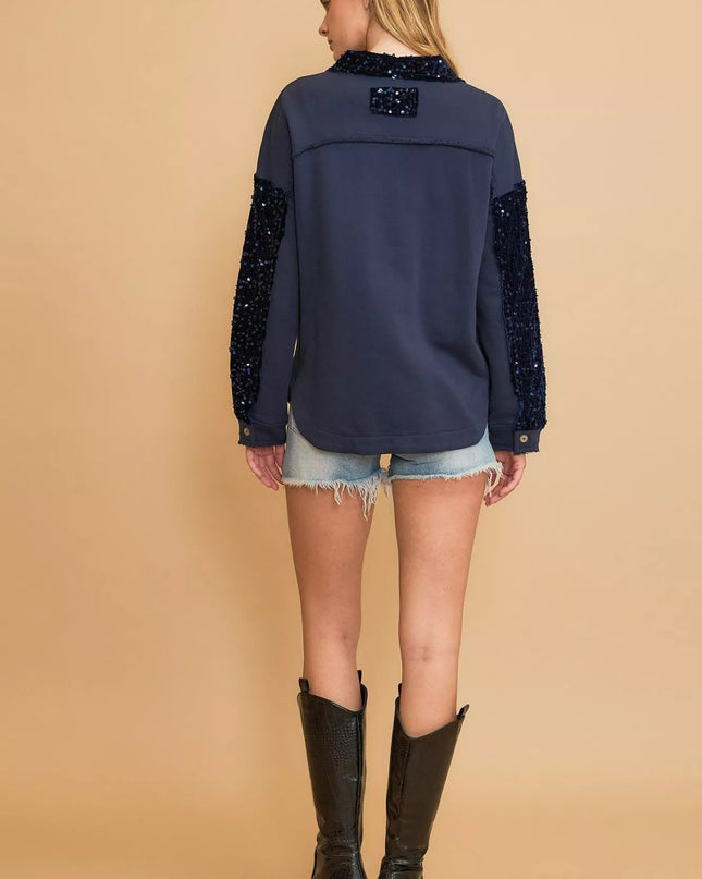 Umgee Sequined French Terry Jacket - Sleekdenim.com
