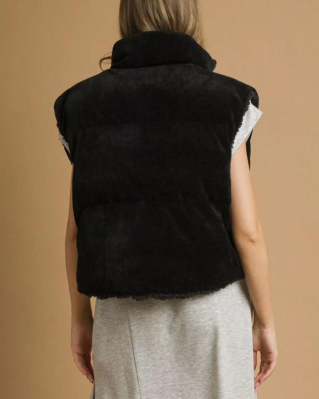 Umgee Sherpa - Lined Zip Vest with Drawstring Hem - Sleekdenim.com