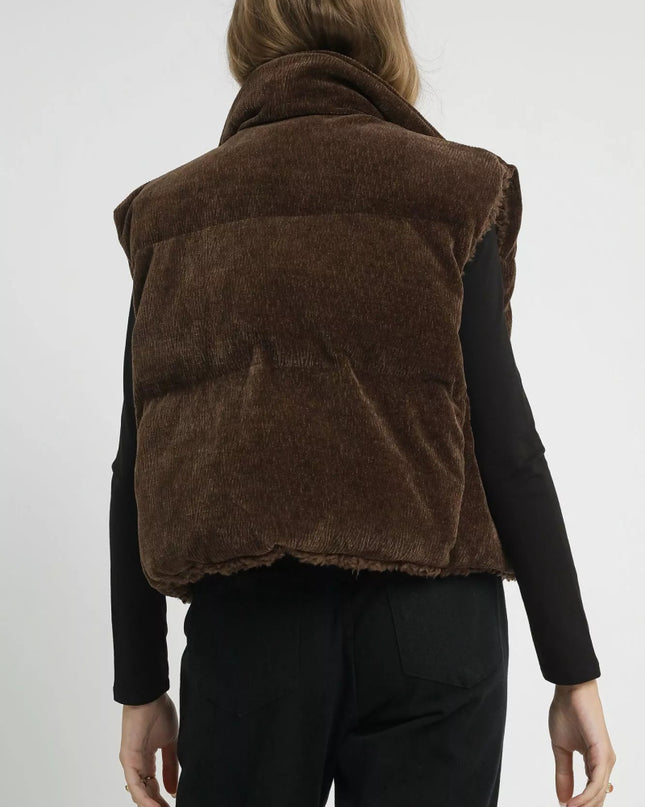 Umgee Sherpa - Lined Zip Vest with Drawstring Hem - Sleekdenim.com