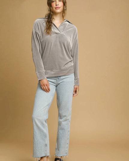 Umgee Soft Thermal Collared Long Sleeve Top - Sleekdenim.com