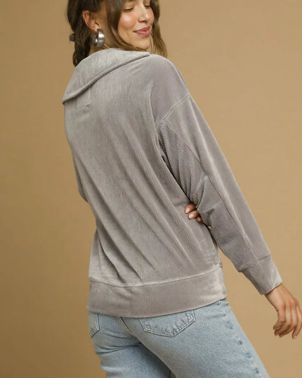 Umgee Soft Thermal Collared Long Sleeve Top - Sleekdenim.com