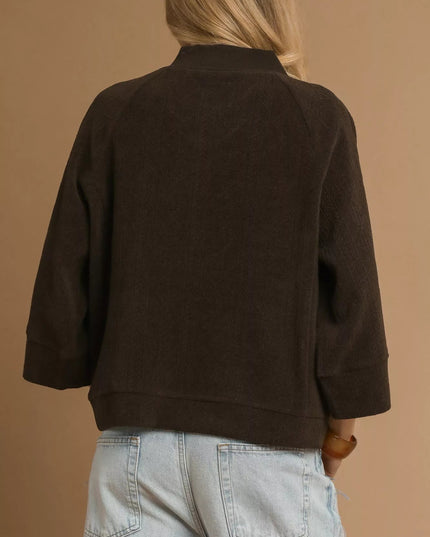 Umgee Textured Knit V - Neck Top - Sleekdenim.com