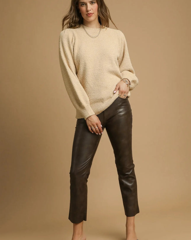 Umgee Textured Long Sleeve Sweater with Ribbed Trim - Sleekdenim.com