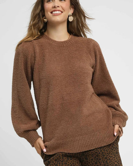Umgee Textured Long Sleeve Sweater with Ribbed Trim - Sleekdenim.com