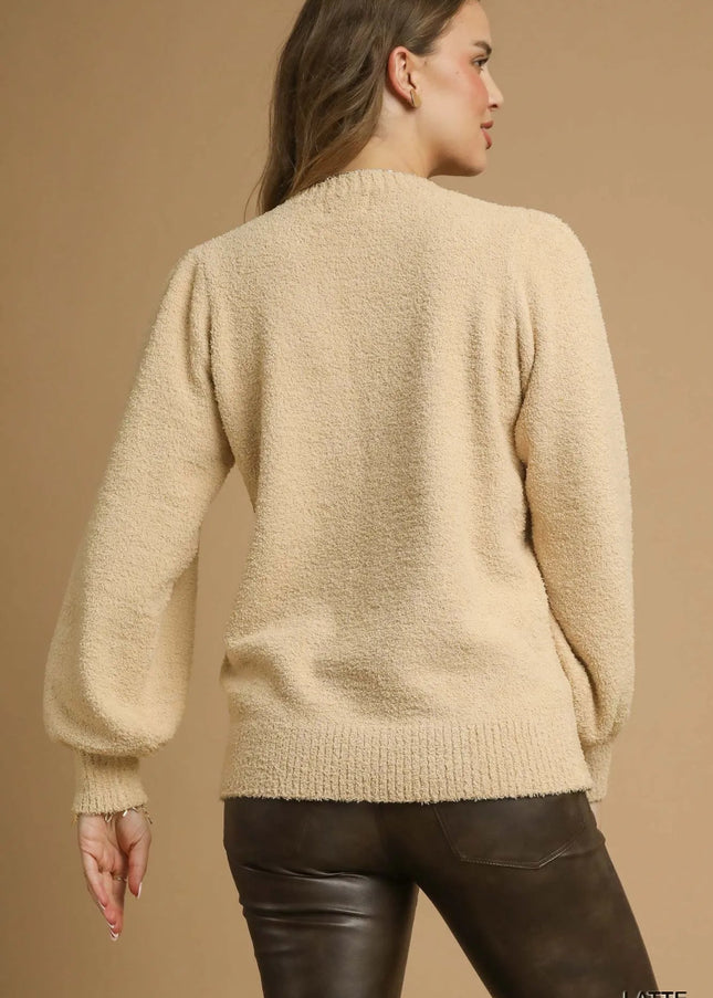 Umgee Textured Long Sleeve Sweater with Ribbed Trim - Sleekdenim.com