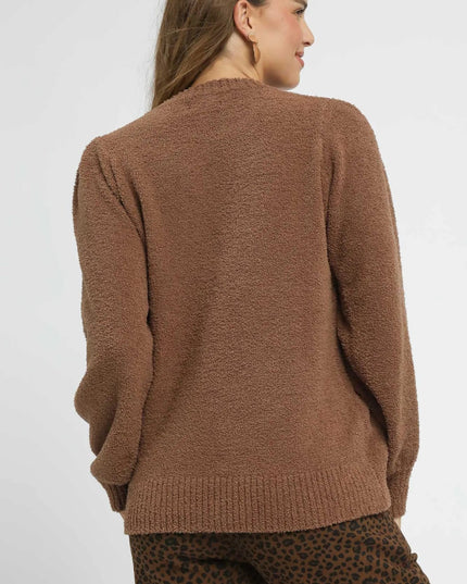 Umgee Textured Long Sleeve Sweater with Ribbed Trim - Sleekdenim.com