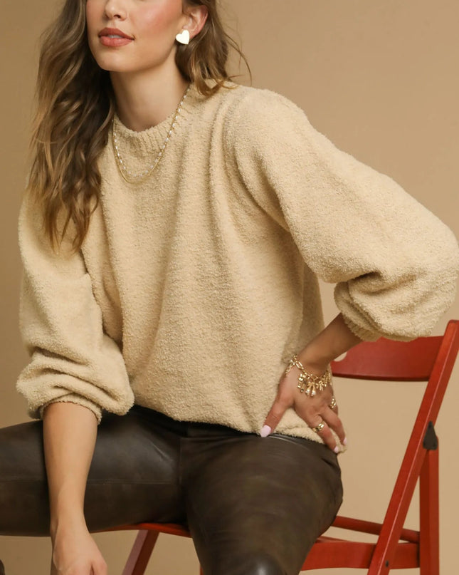 Umgee Textured Long Sleeve Sweater with Ribbed Trim - Sleekdenim.com