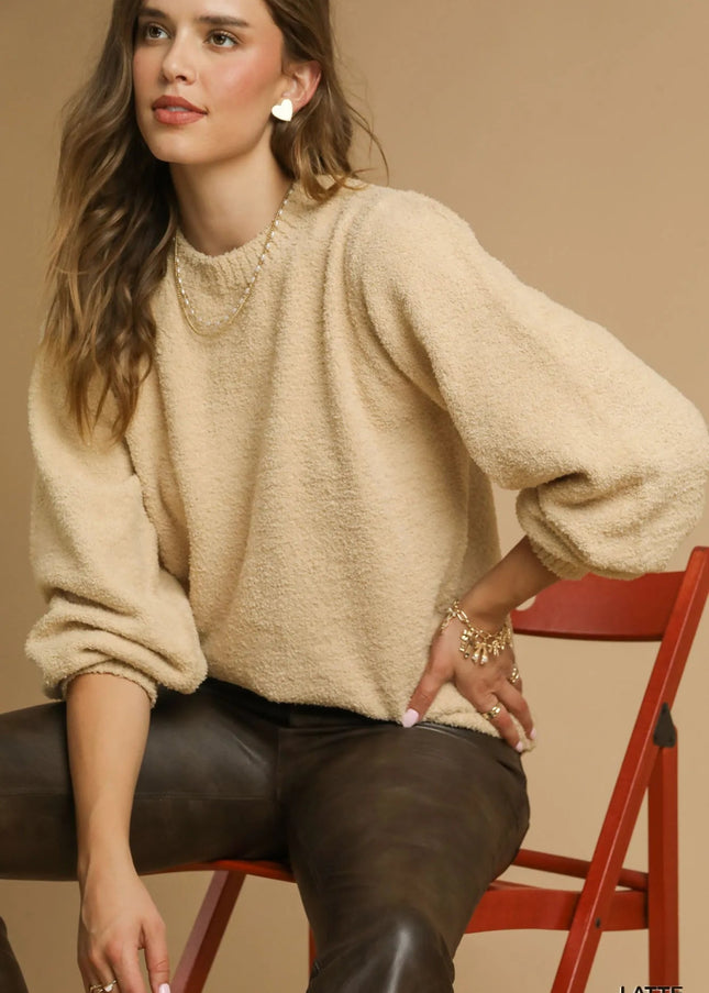 Umgee Textured Long Sleeve Sweater with Ribbed Trim - Sleekdenim.com