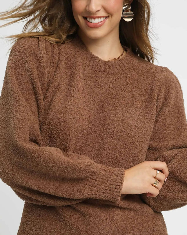 Umgee Textured Long Sleeve Sweater with Ribbed Trim - Sleekdenim.com