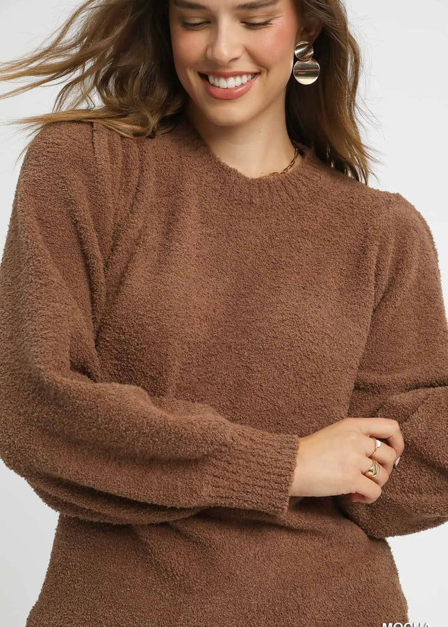 Umgee Textured Long Sleeve Sweater with Ribbed Trim - Sleekdenim.com