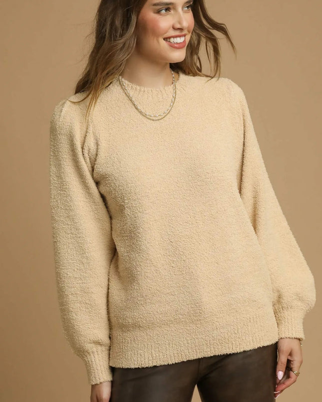 Umgee Textured Long Sleeve Sweater with Ribbed Trim - Sleekdenim.com