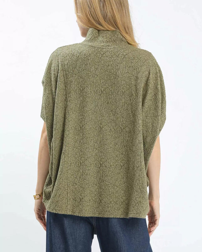 Umgee Textured Mock Neck Relaxed Top - Sleekdenim.com