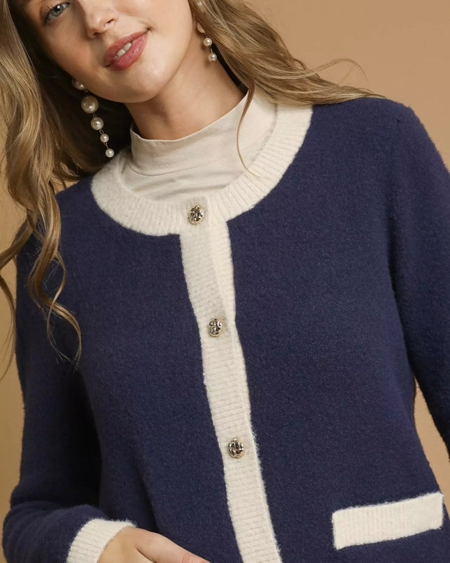 Umgee Two - Tone Button Front Cardigan - Sleekdenim.com