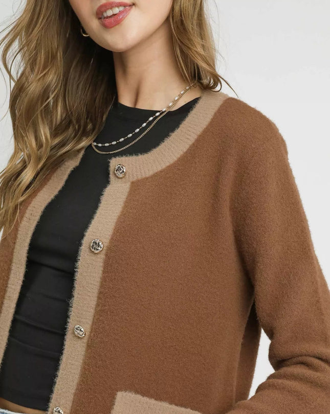 Umgee Two - Tone Button Front Cardigan - Sleekdenim.com