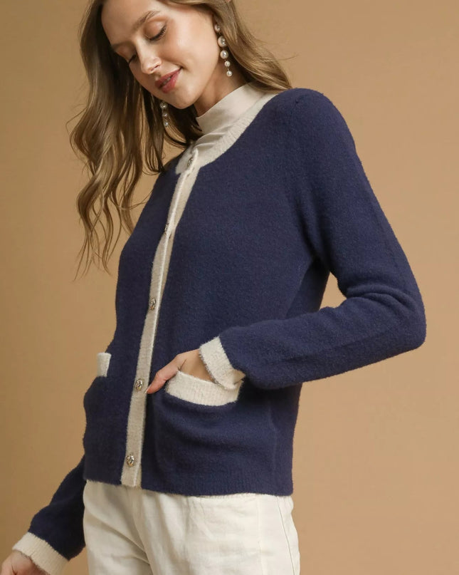 Umgee Two - Tone Button Front Cardigan - Sleekdenim.com