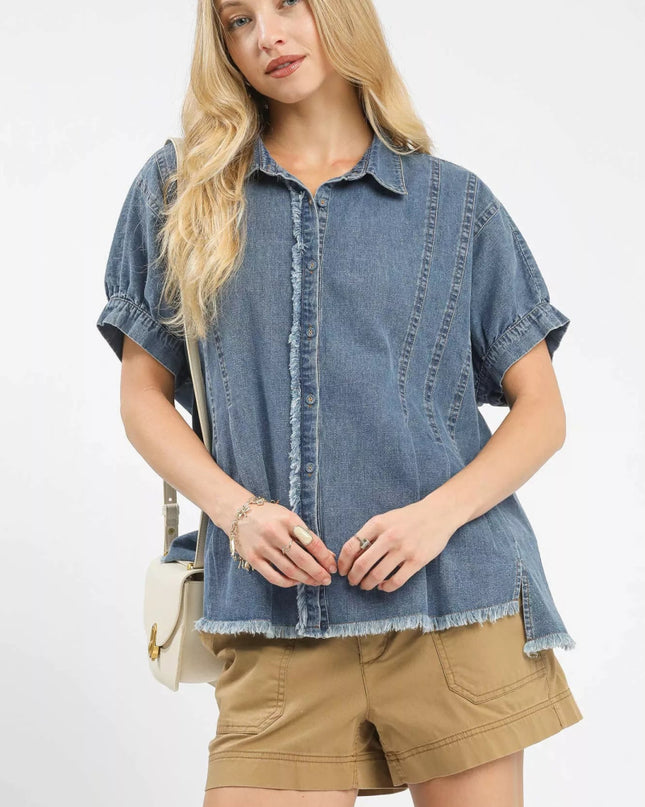 Umgee Washed Denim Oversized Top - Sleekdenim.com