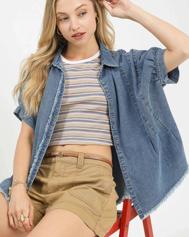 Umgee Washed Denim Oversized Top - Sleekdenim.com