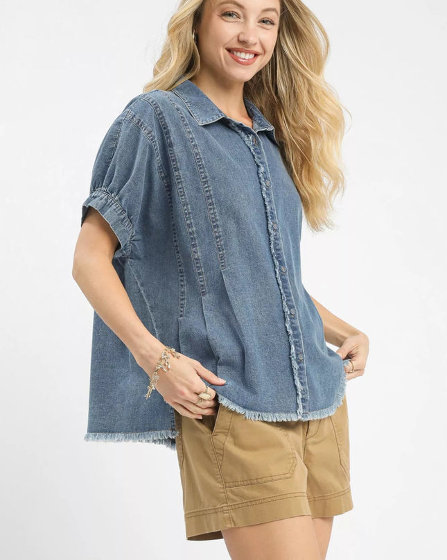 Umgee Washed Denim Oversized Top - Sleekdenim.com