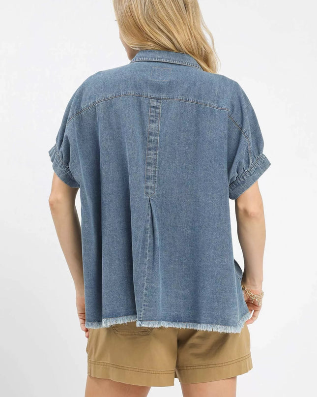 Umgee Washed Denim Oversized Top - Sleekdenim.com