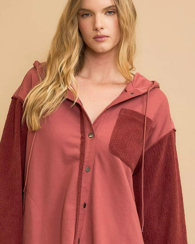 Umgee Washed French Terry Shacket - Sleekdenim.com