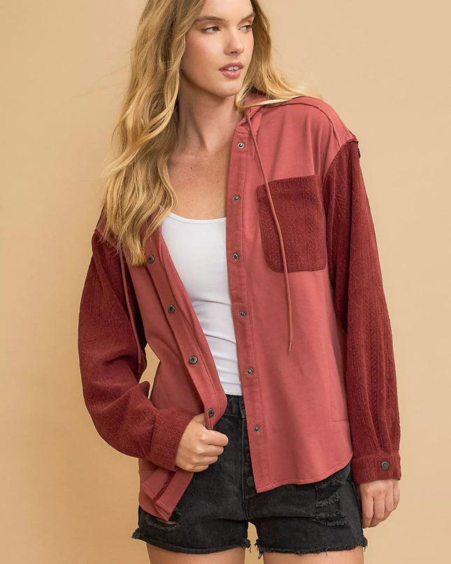 Umgee Washed French Terry Shacket - Sleekdenim.com