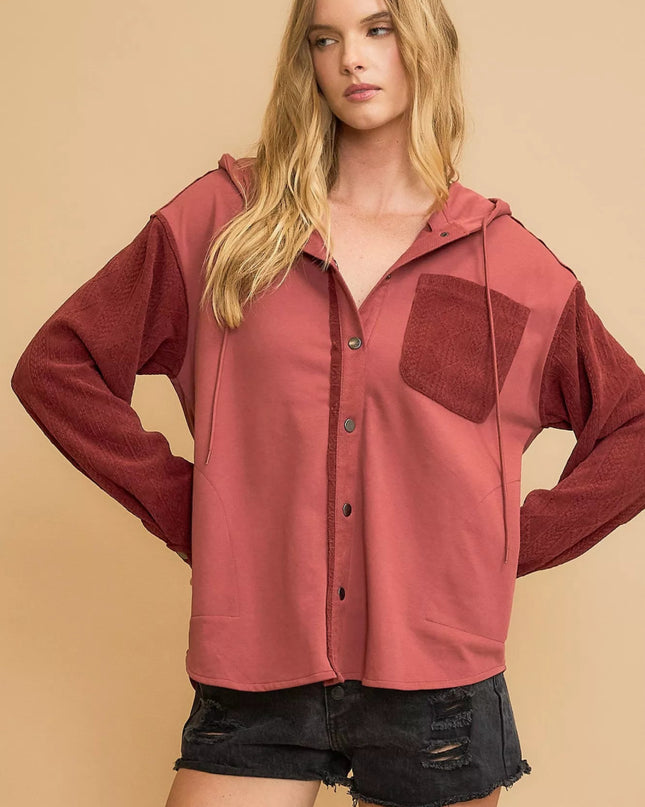 Umgee Washed French Terry Shacket - Sleekdenim.com