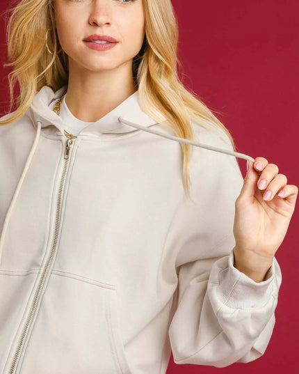 Umgee Zip - Up Fleece Hooded Jacket - Sleekdenim.com