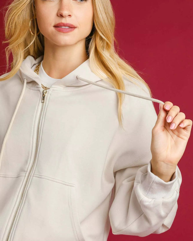 Umgee Zip - Up Fleece Hooded Jacket - Sleekdenim.com