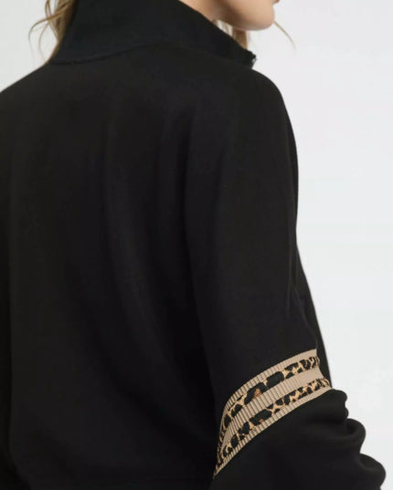 Umgee Zipper Up Cropped Jacket with Leopard Trim - Sleekdenim.com