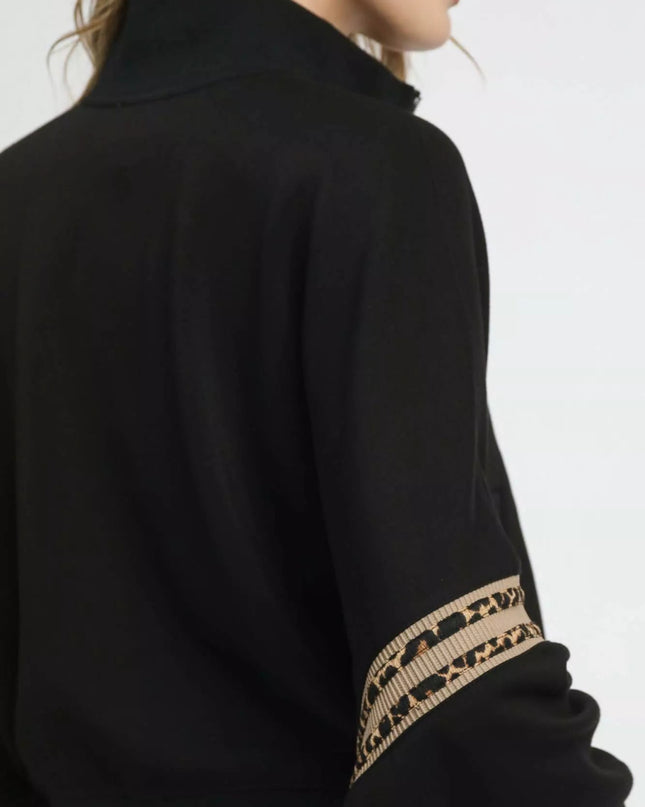 Umgee Zipper Up Cropped Jacket with Leopard Trim - Sleekdenim.com