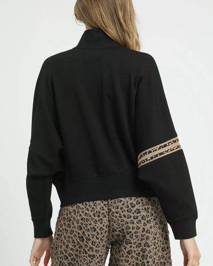 Umgee Zipper Up Cropped Jacket with Leopard Trim - Sleekdenim.com