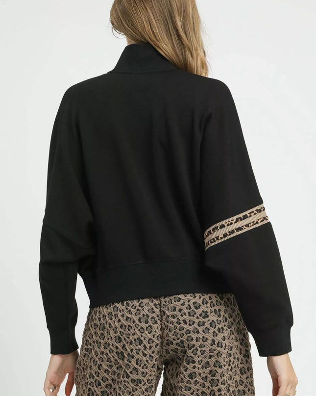 Umgee Zipper Up Cropped Jacket with Leopard Trim - Sleekdenim.com