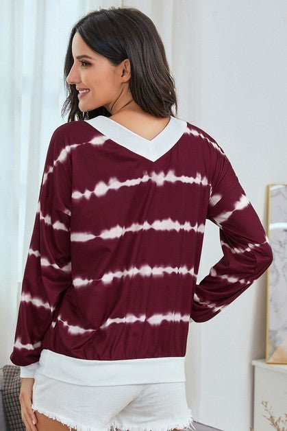 V Neck Striped Long Sleeve Top - Sleekdenim.com