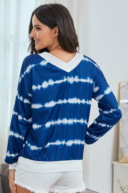 V Neck Striped Long Sleeve Top - Sleekdenim.com