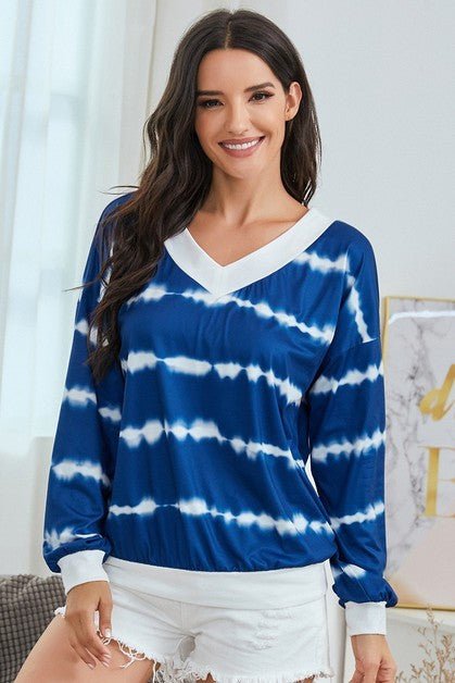 V Neck Striped Long Sleeve Top - Sleekdenim.com