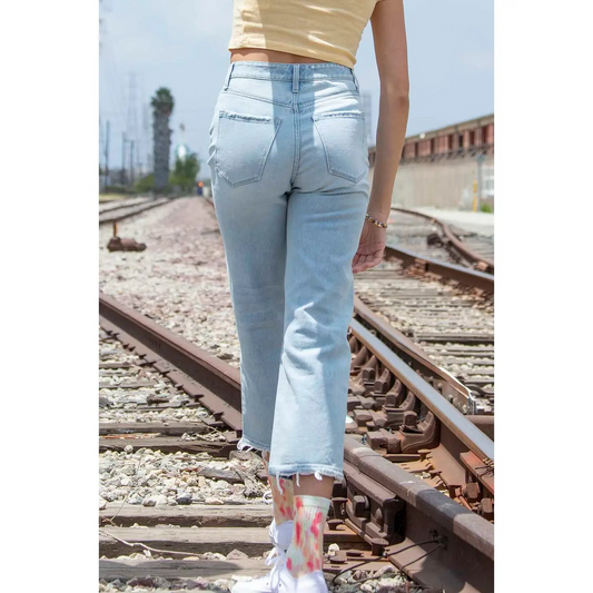VERVET by Flying Monkey Super High Rise Distressed Crop Straight Jeans - Sleekdenim.com