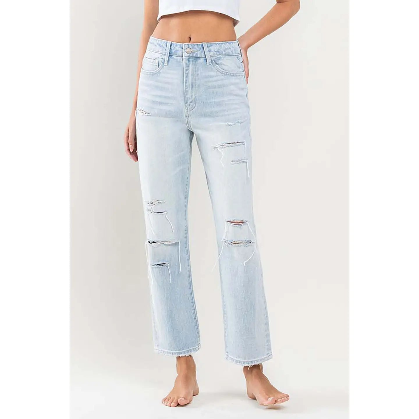 VERVET by Flying Monkey Super High Rise Distressed Crop Straight Jeans - Sleekdenim.com