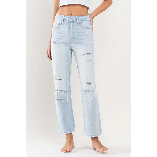 VERVET by Flying Monkey Super High Rise Distressed Crop Straight Jeans - Sleekdenim.com