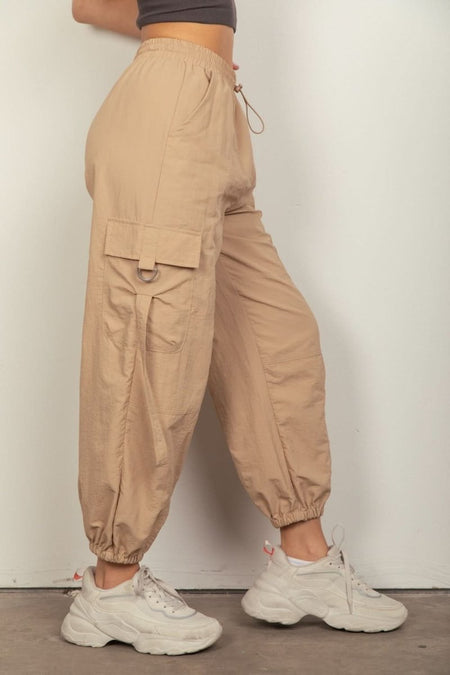 VERY J Elastic Waist Woven Cargo Pants - Sleekdenim.com