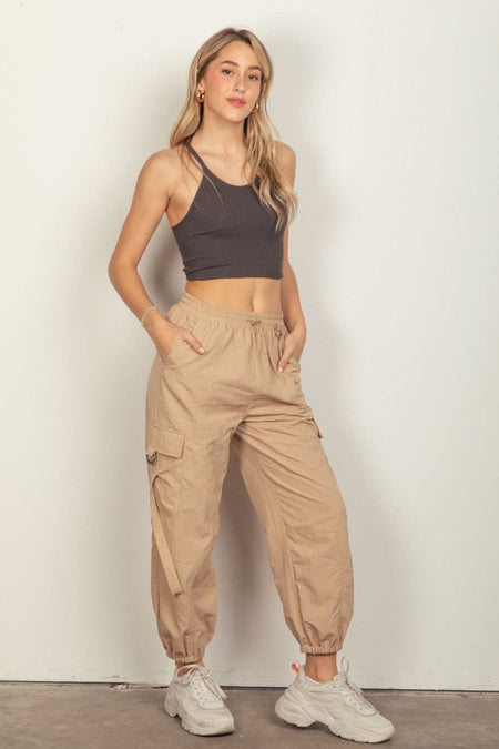 VERY J Elastic Waist Woven Cargo Pants - Sleekdenim.com