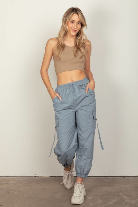 VERY J Elastic Waist Woven Cargo Pants - Sleekdenim.com