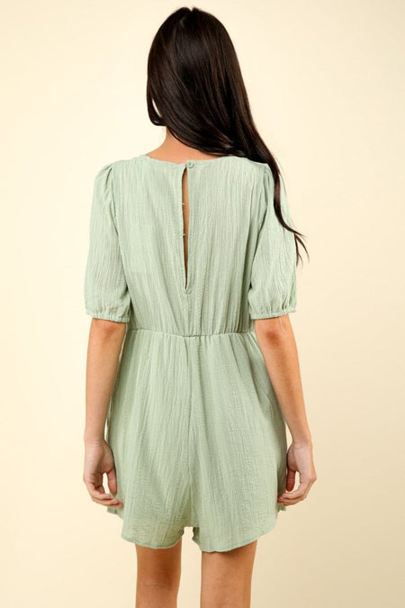 VERY J Lace Detail Puff Sleeve Romper with Pockets - Sleekdenim.com