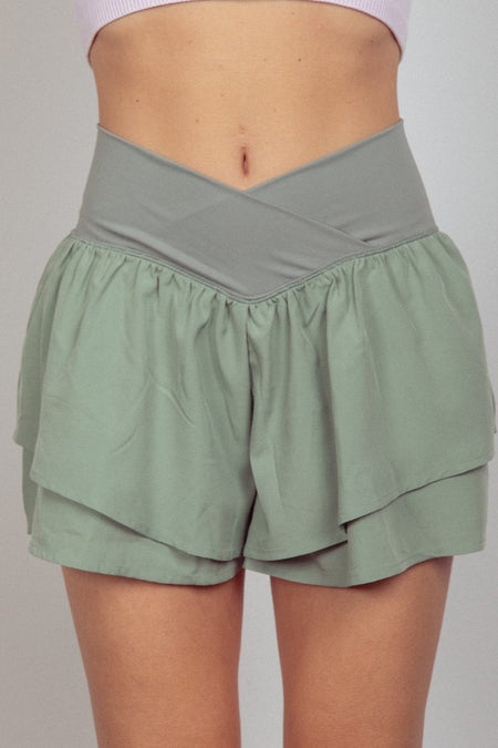 VERY J V - Shaped High Waist Layered Active Shorts - Sleekdenim.com