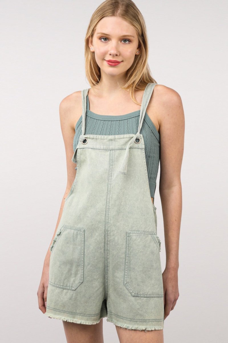 VERY J Washed Frayed Hem Denim Overall - Sleekdenim.com