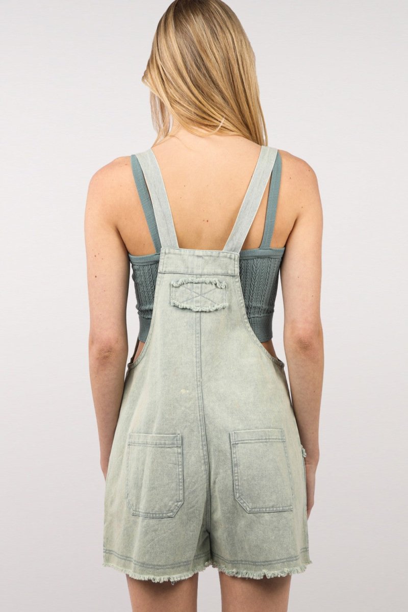 VERY J Washed Frayed Hem Denim Overall - Sleekdenim.com