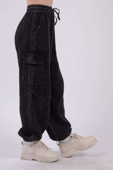 VERY J Washed Woven Crinkle Gauze Drawstring Pants - Sleekdenim.com