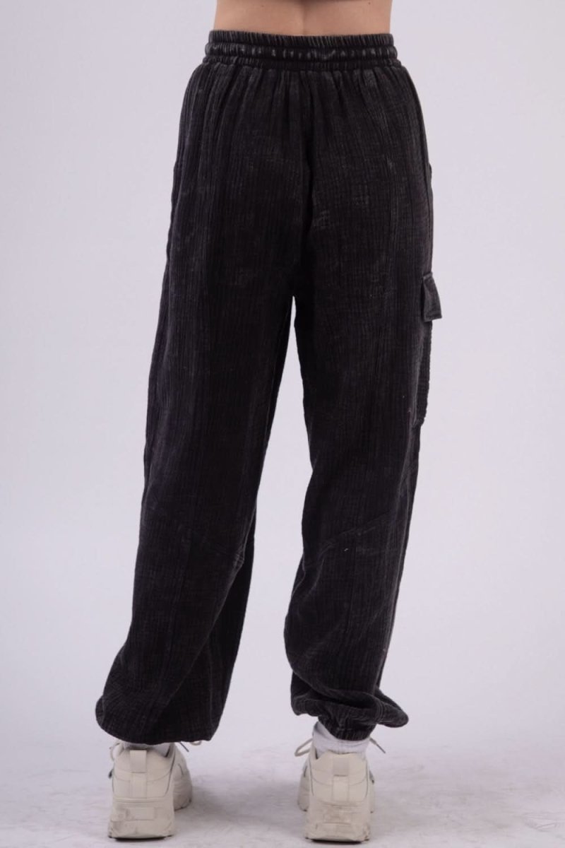 VERY J Washed Woven Crinkle Gauze Drawstring Pants - Sleekdenim.com